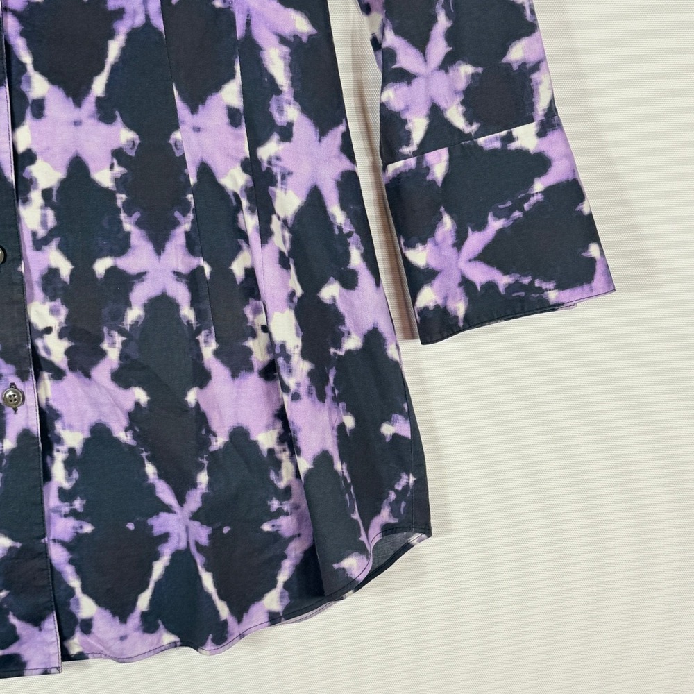 Lafayette 148 Womens 2 Purple Black Cotton Blend Button Down Shirt Top‎ Career - Picture 3 of 7